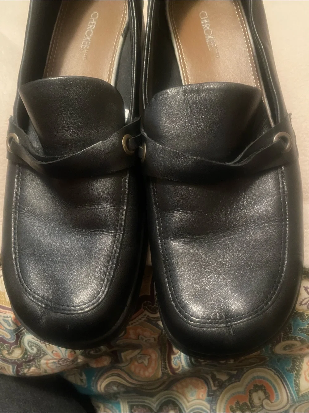 Cherokee Black Slip-On Loafers with Metal Ring Detail